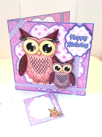 Mothers day Happy Birthday Owl Blue Frame Mini Kit by Sylvia Sprot