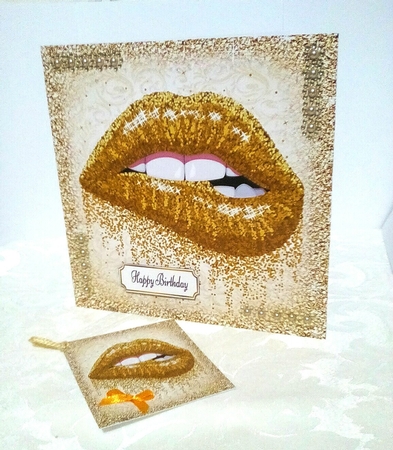 Beautiful Gold Glitter Lips 8x8 by Sylvia Sprot