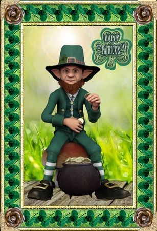 Saint Patricks Day  Leprechaun In Green Suit With Pot of Gold Featured Gallery Photo