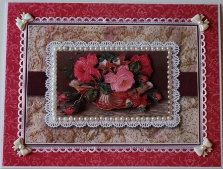 Vintage Pink Roses & Lace Quick Card by Taina Kankare