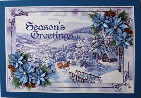 Blue Poinsettia Magical Vintage Winter Scenery by Taina Kankare