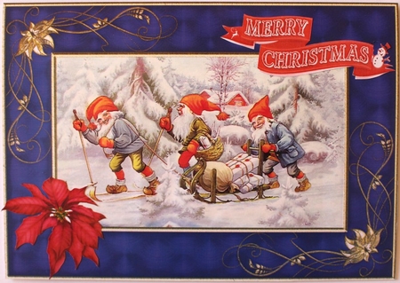 8 Lovely Coloured Scroll Christmas tags with snowmen by Taina Kankare