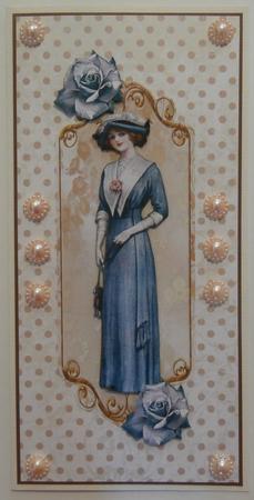 Elegant Vintage Lady with Pretty Blue Rose Tall Dl by Taina Kankare