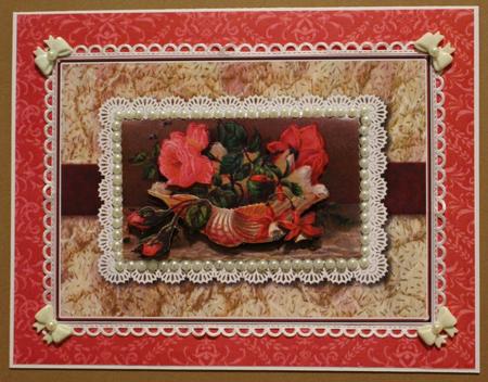 Vintage Pink Roses & Lace Quick Card by Taina Kankare