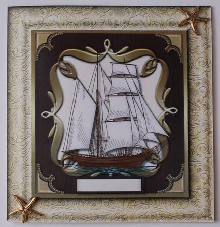Lovely Tall Ship in Gold Bracket by Taina Kankare