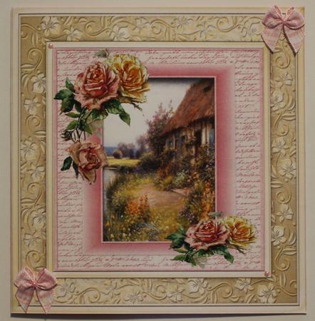 Beautiful Roses Cottage on Pink Script Frame  by Taina Kankare