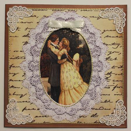 Gold Vintage Script on Lace 8x8 Card/insert with Toppers by Taina Kankare