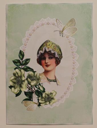 Green Antique Rose, Lace and Pearl Card Front by Taina Kankare