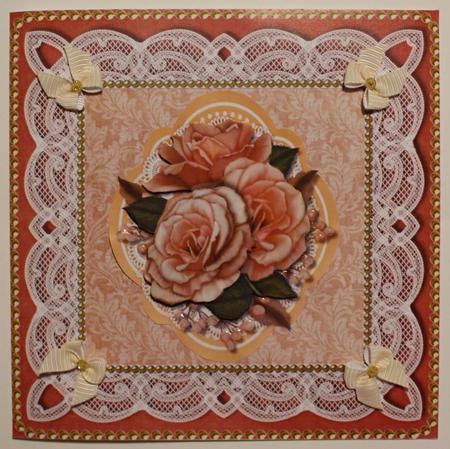 Apricot Roses on a Quadrefoil Mat  by Taina Kankare