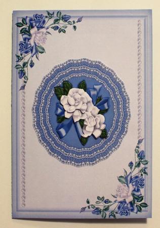 Pretty Blue Lace Doilie with Roses A4 by Taina Kankare