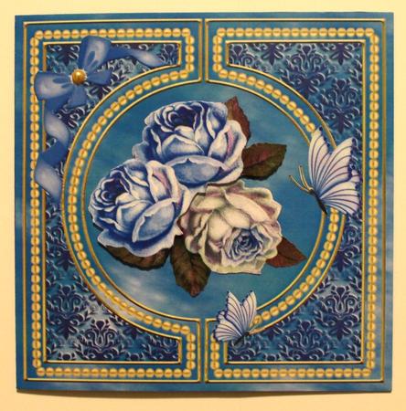 Pretty Blue/white Roses with Bow and Butterflies A4 by Taina Kankare