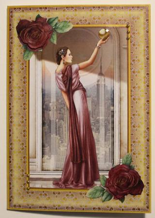 Art Deco Lady Pandore Pink A4 by Taina Kankare