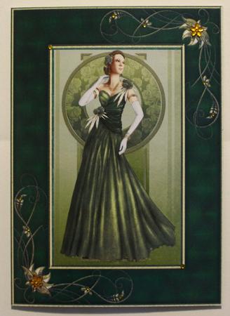 Art Deco Lady Rose (green) A4 by Taina Kankare