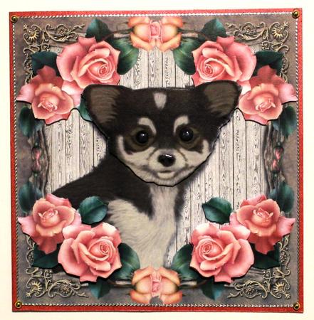 Tea Cup Puppy with Pink Roses 8x8 Mini Kit by Taina Kankare