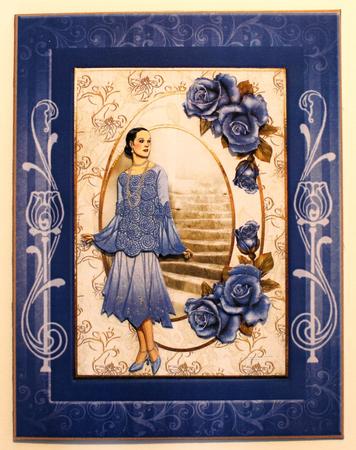 Blue Glitter Rose and Dress Card and Decoupage by Taina Kankare