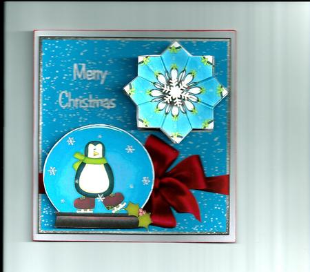 Christmas Penguin Snowglobe - Card Front + Teabag Tiles by TANDARA SMITH