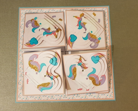 Magical unicorns quad easel card for daughter, sister, grand-daughter or niece. by tara poore