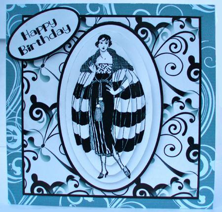 Art Deco Lady in Black and White Quick Card with Pyramage 4 by Tasha Clark