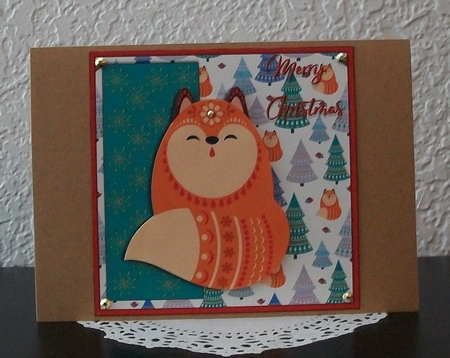 Christmas Fox, 7x7 quick card, 3d decoupage by Teddi Phillips