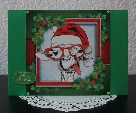 Black, Red & White Giraffe With Santa Hat 8x8 by Teddi Phillips