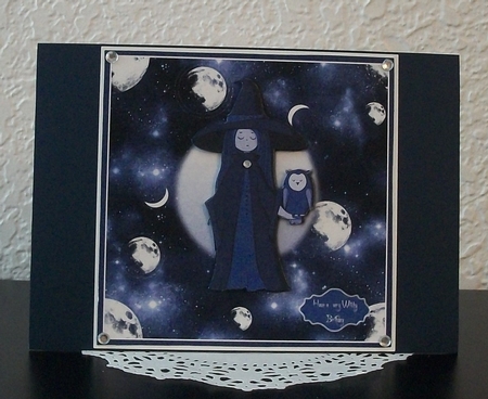 Witch and Moon 7x7 Birthday card, quick card, decoupage by Teddi Phillips