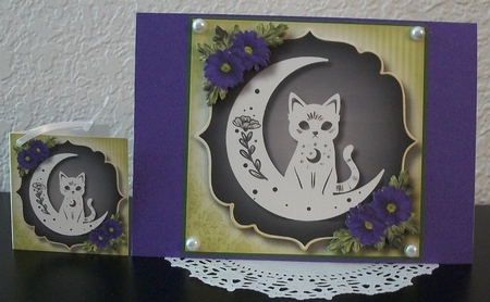 Celestial Faux Papercut - Moon & Cat by Teddi Phillips