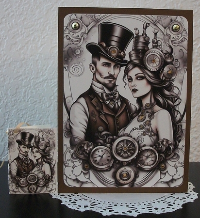 Steampunk Bride and and Groom A4 Print by Teddi Phillips