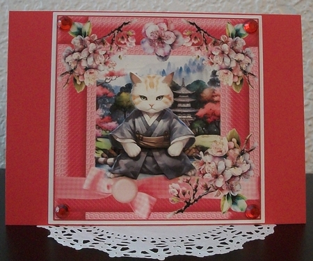 Pink Samurai cat card front 5 by Teddi Phillips