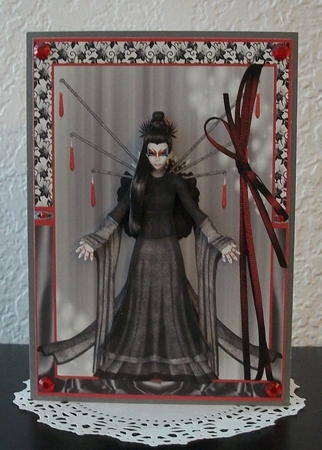 Oriental Warrior in Red and Black Card Front and Decoupage by Teddi Phillips