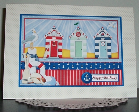 Beach Huts at the Coast Card Front & Decoupage by Teddi Phillips