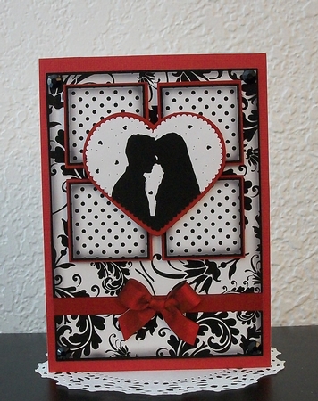 Engagement Silhouette 4 Square Red Heart Card 2 by Teddi Phillips