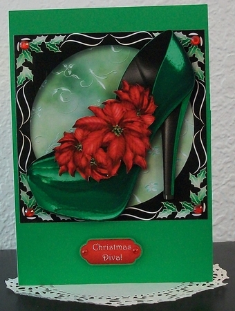 Christmas Shoe with Holly Frame - Red Poinsettias by Teddi Phillips