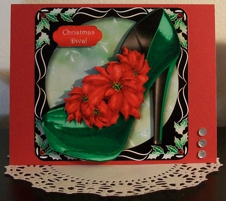 Christmas Shoe with Holly Frame - Red Poinsettias by Teddi Phillips