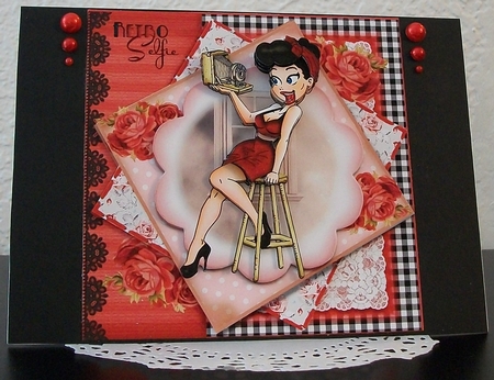 Retro Selfie with Black Hair Card Front Kit by Teddi Phillips