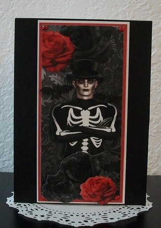 Skelly Man with Red /black Roses & Bats Tall Dl by Teddi Phillips