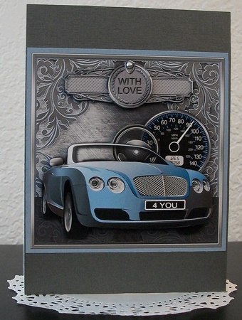 Blue Sports Car on a Scroll Background 8x8 Decoupage Minikit by Teddi Phillips