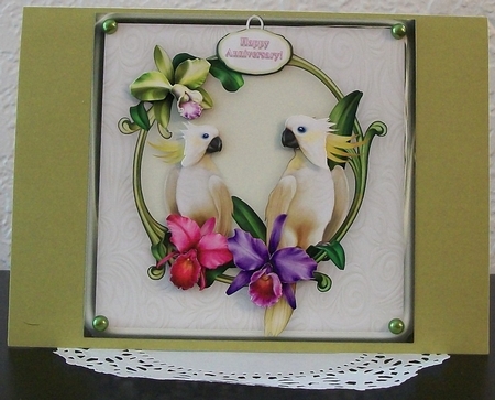 Cockatiels & Orchids - 8 x 8 Card Topper, Decoupage & Greetings Tags by Teddi Phillips