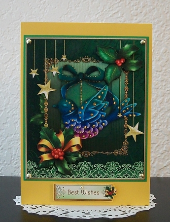 Christmas Bird Ornament CF 6X7 Green by Teddi Phillips