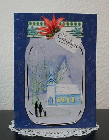 One snowy night scene in mason jar shaped card by Teddi Phillips