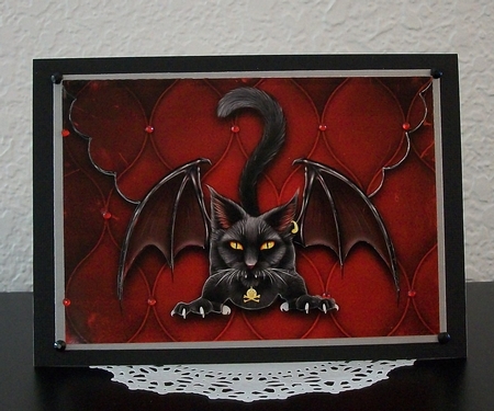 Vampire Bat Cat Scalloped Faux Envelope Card by Teddi Phillips