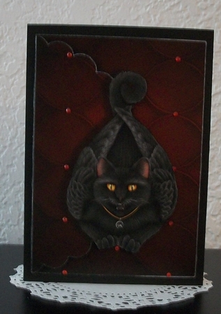 Owl Cat Scalloped Faux Envelope Card by Teddi Phillips