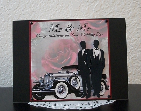 Stunning male to male 8 x 8 wedding day card front by Teddi Phillips