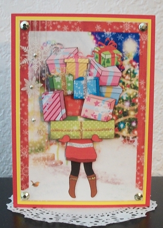 Is She going to Make it! Christmas Parcels in the Snow A5 Card Front & Decoupage by Teddi Phillips