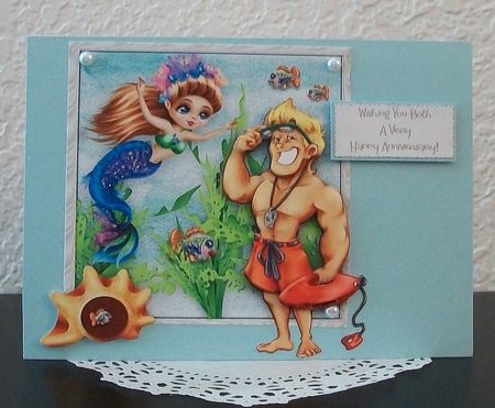 Lifeguard & Mermaid Over The Edge Card Kit With Decoupage, Insert, Envelope & Greetings by Teddi Phillips