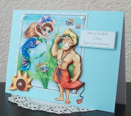 Lifeguard & Mermaid Over The Edge Card Kit With Decoupage, Insert, Envelope & Greetings by Teddi Phillips