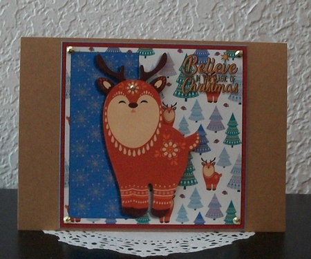 Christmas Reindeer 7x7 quick card, 3D decoupage by Teddi Phillips