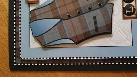 Male birthday card with Outlander style tartan waistcoat,pocket watch and vintage car topper for 6x6 card by xt farr
