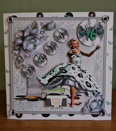 Rock and Roll Card Front with Decoupage Kit by xt farr