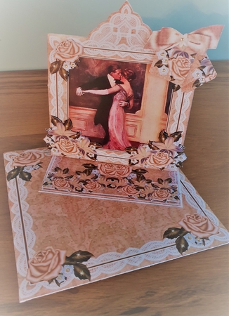 Dancing Couple Cream Lace Top Easel Card & Envelope Kit by xt farr