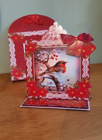 Red Robin Lace Top Easel Card & Envelope Kit by xt farr
